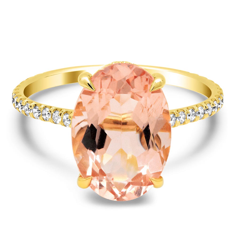 Oval Morganite with Pave Diamond Basket Engagement Ring