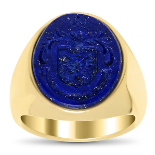 14kt Gold & Lapis Engraved Signet Ring