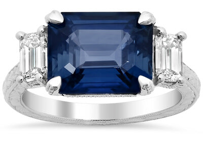 Emerald Cut Sapphire Three Stone Engagement Ring
