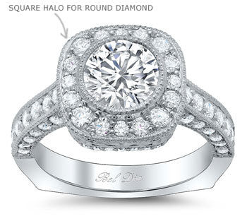 Round Diamond with a Square Halo