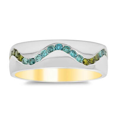 Wave Pattern Domed Wedding Band with Irradiated Colored Diamonds