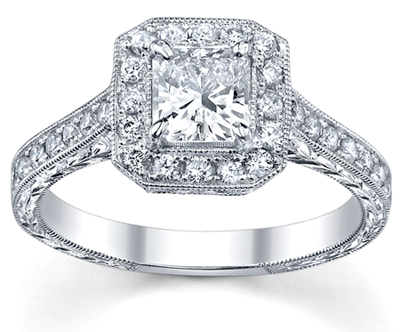 Art Deco Style Halo Engagement Ring