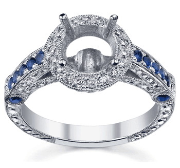 Halo Engagement Ring with Sapphires
